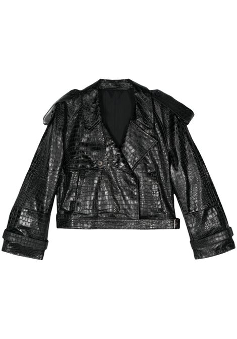 Black crocodile-embossed biker jacket Salvatore santoro - women
